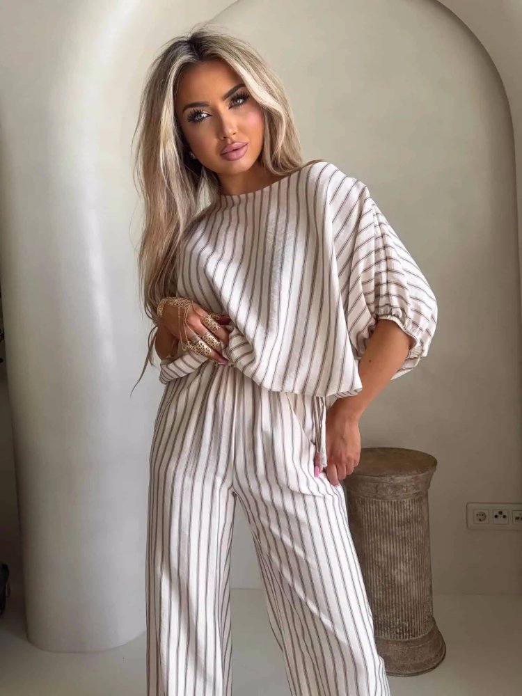 Komplet LUXE, paski/beż