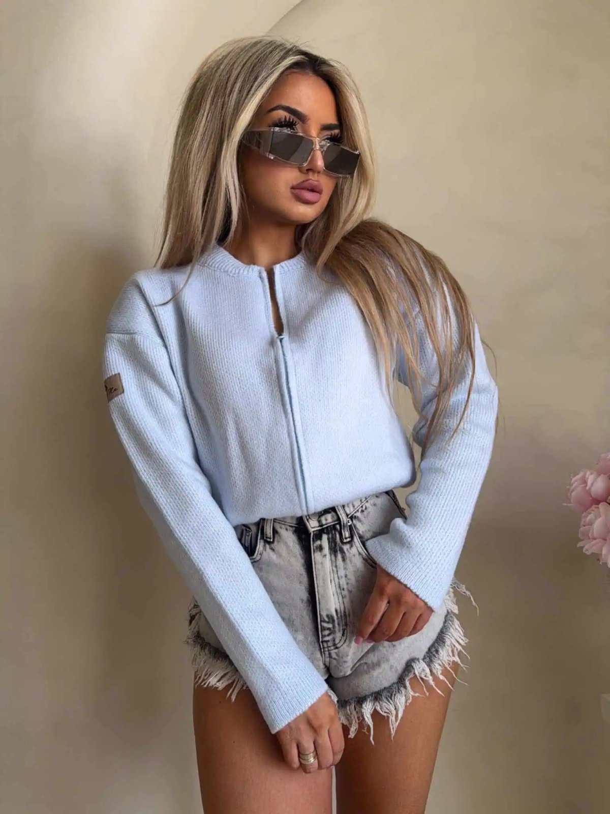 Sweter/bomberka z wełną MOHAIR, błękit