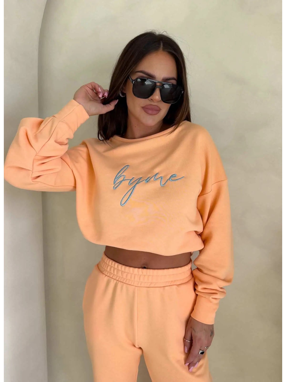 Bluza dresowa LOGO, morelowa