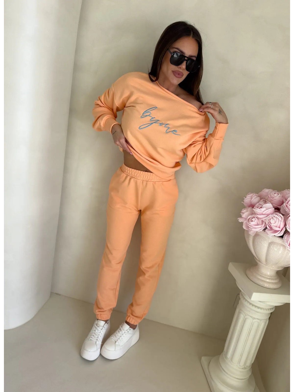 Bluza dresowa LOGO, morelowa