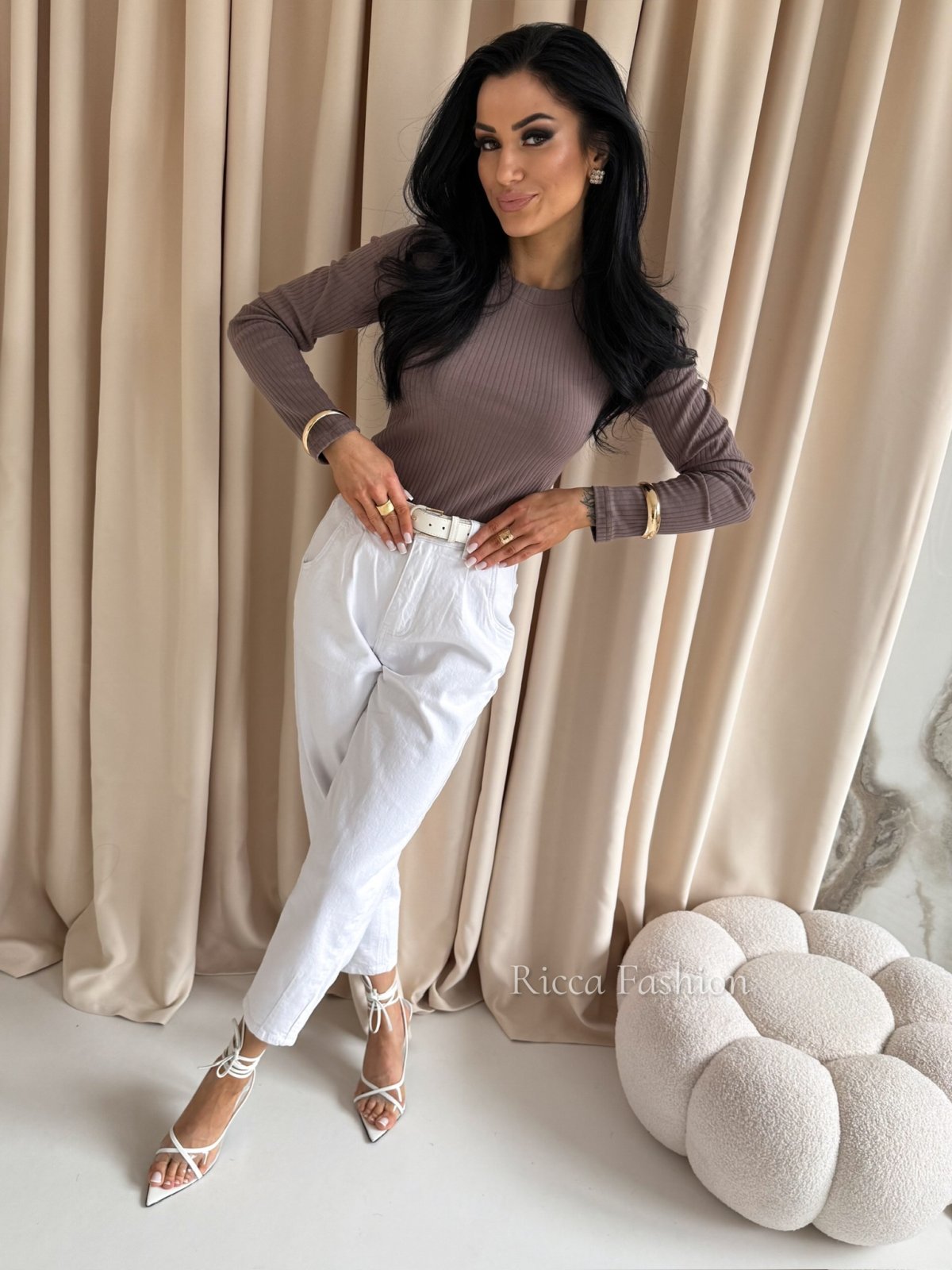 Bluzka bawełniana IMAGINE, mocca