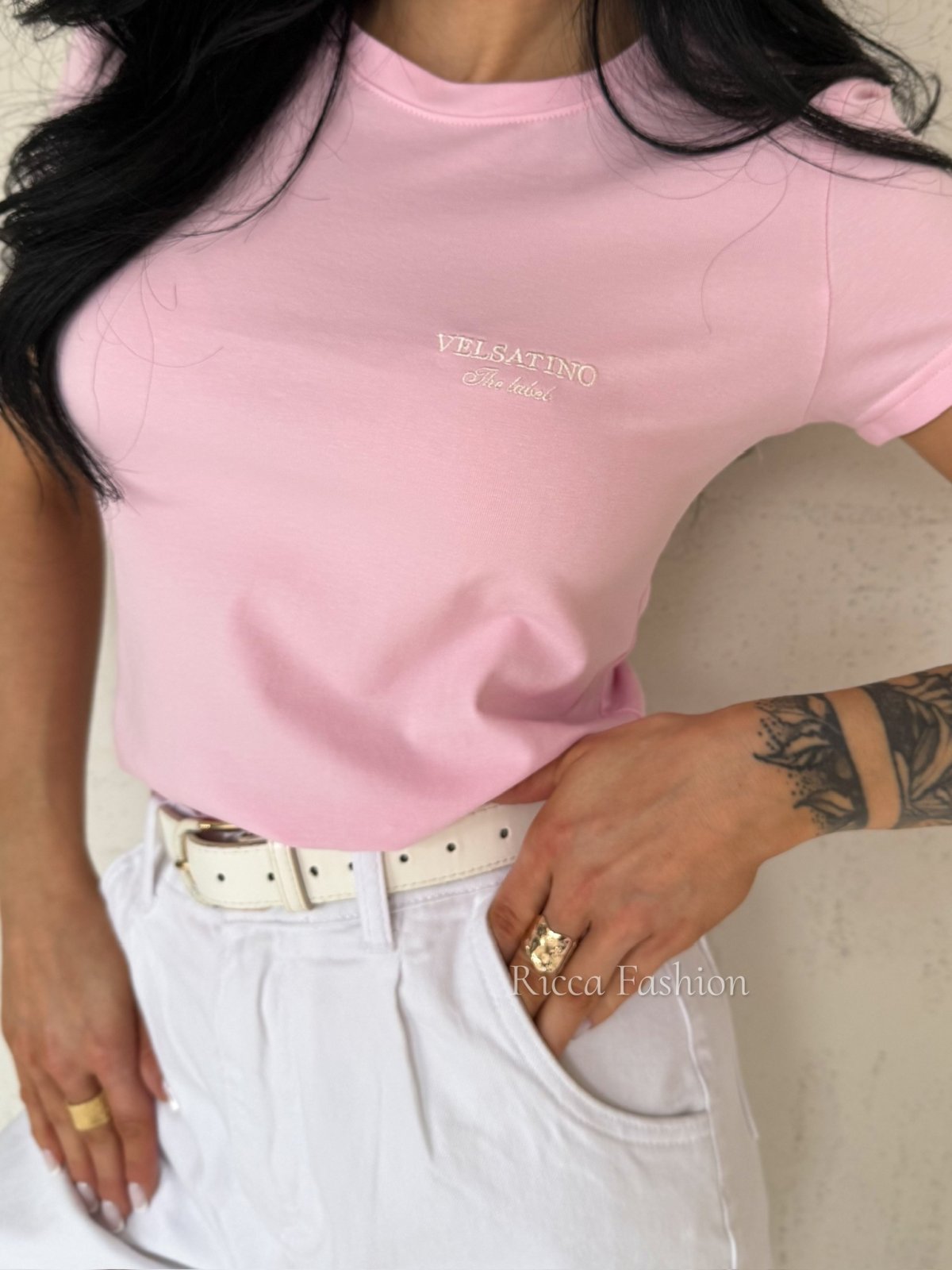 T-shirt bawełniany BASICO, light pink