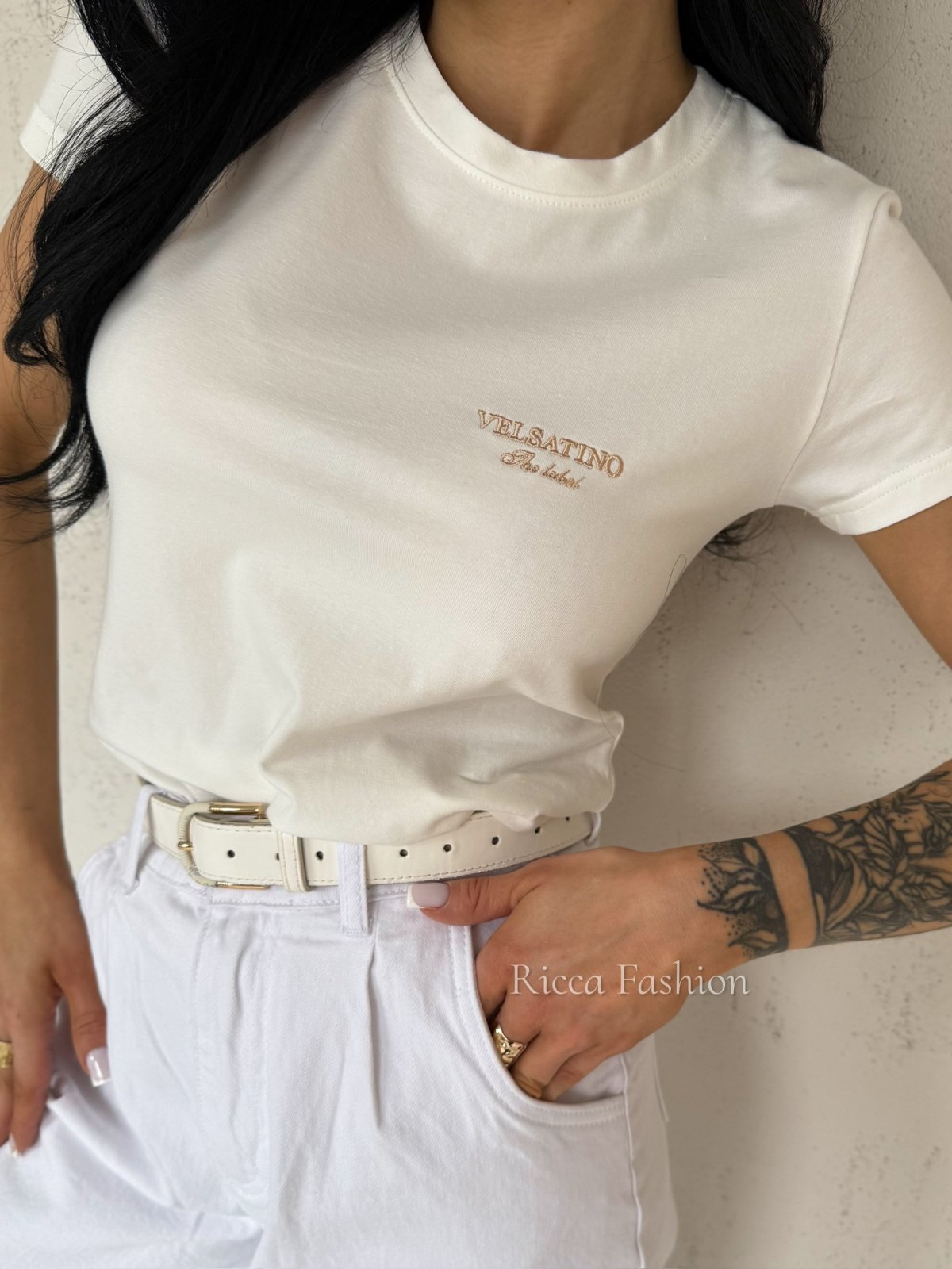 T-shirt bawełniany BASICO, ecru