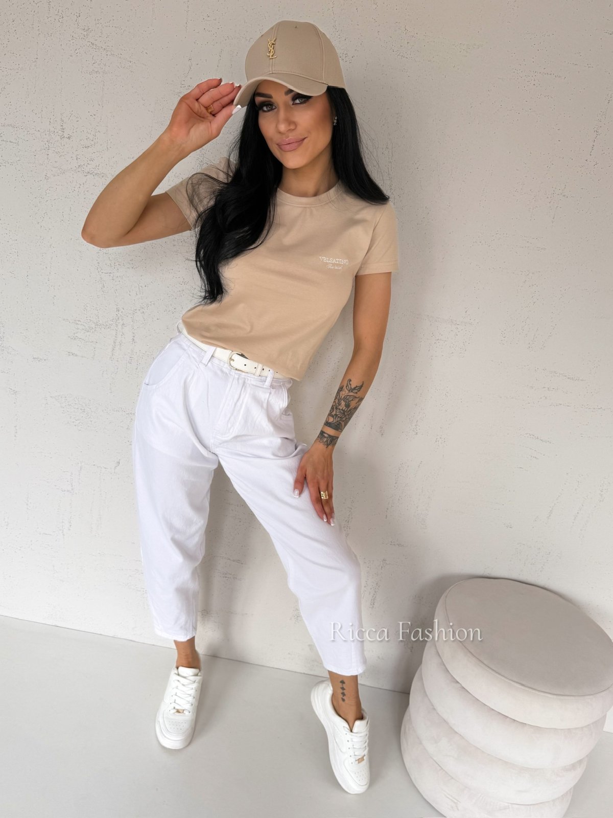 T-shirt bawełniany BASICO, beige