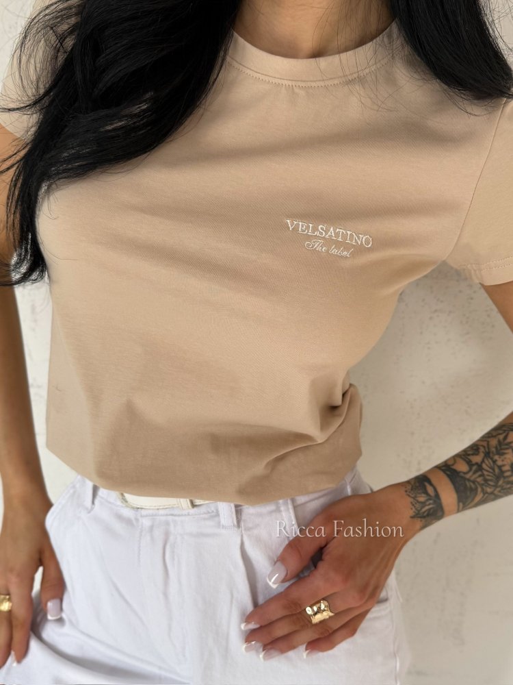 T-shirt bawełniany BASICO, beige