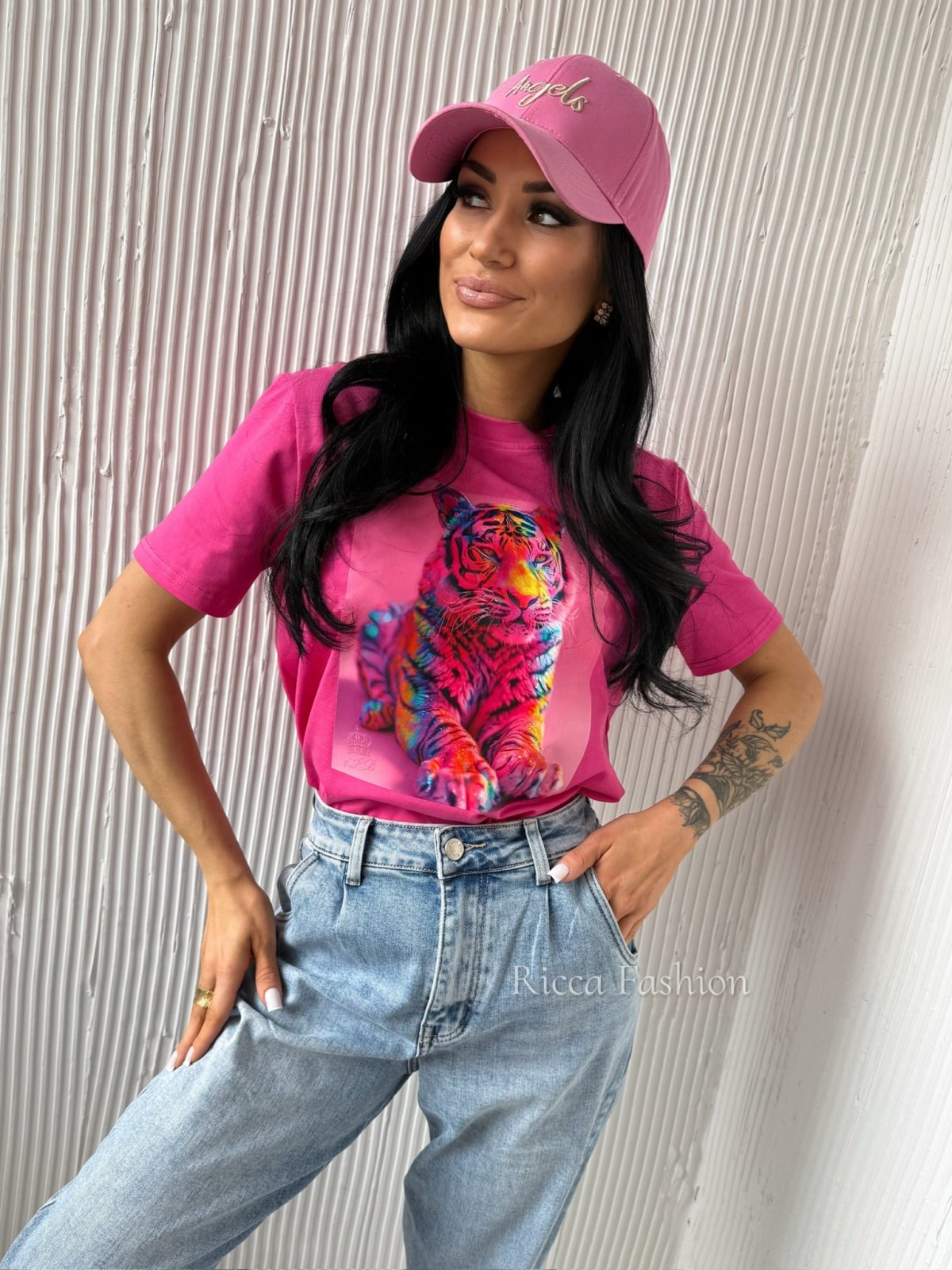 T-shirt bawełniany TIGER, fuchsia