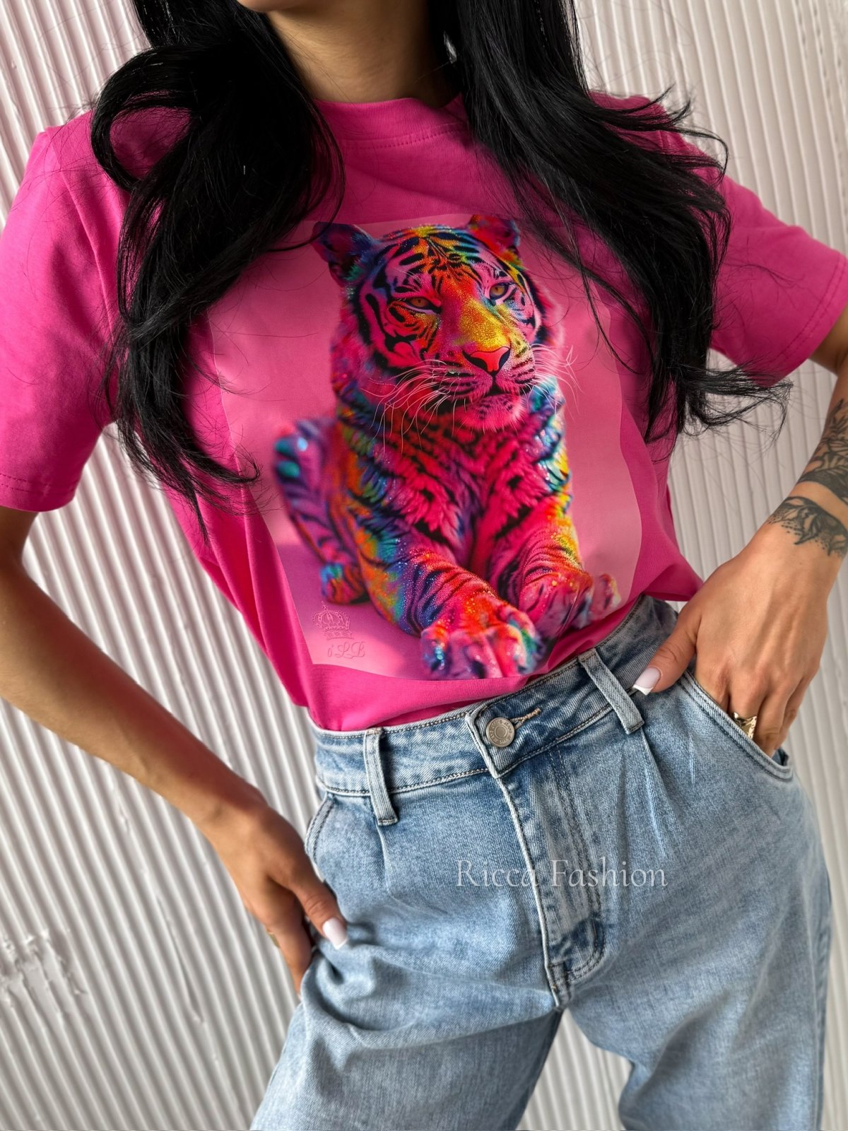 T-shirt bawełniany TIGER, fuchsia