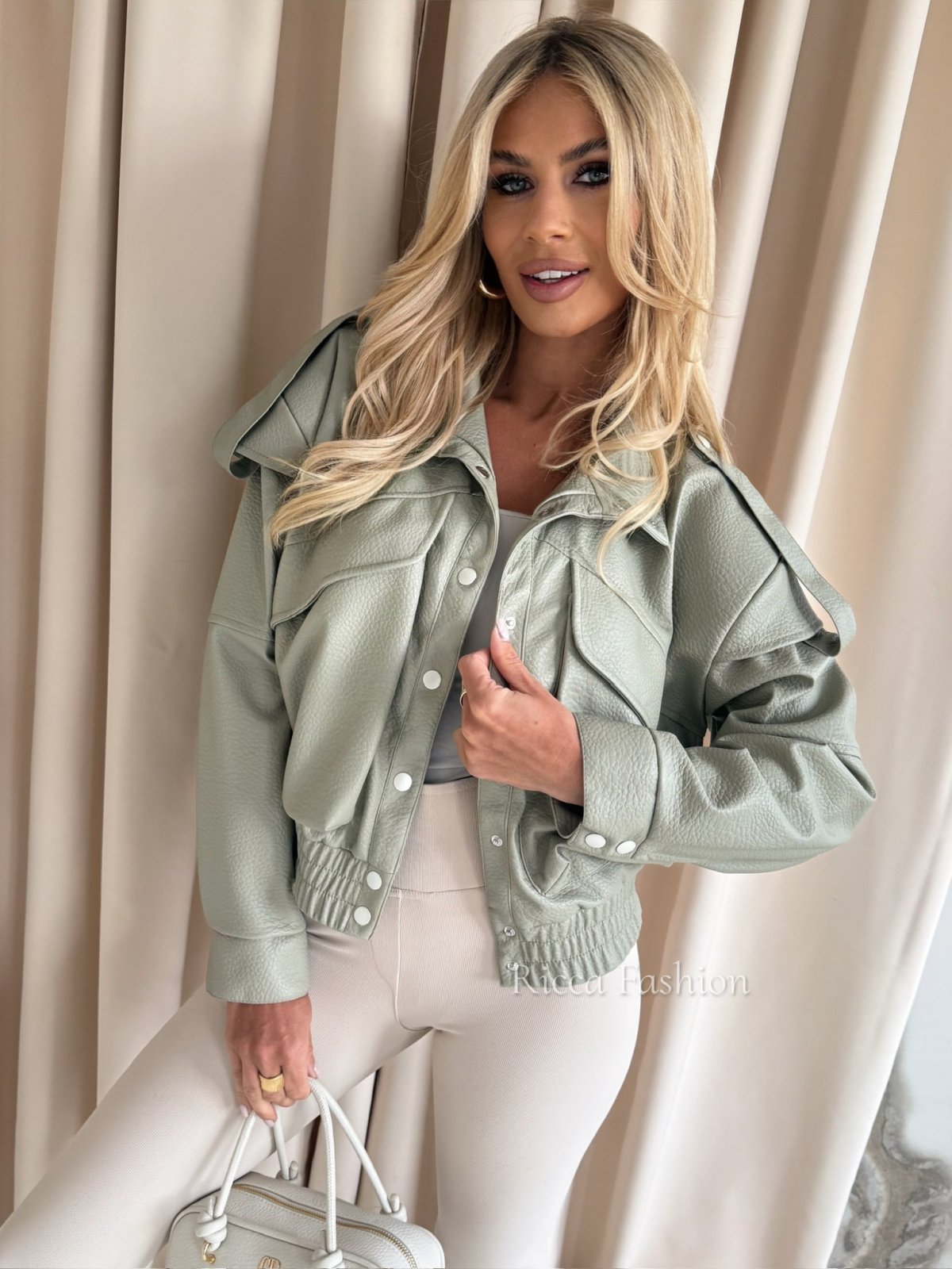 Kurtka skórzana premium ALISSA, matcha