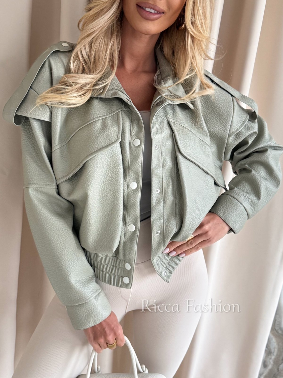 Kurtka skórzana premium ALISSA, matcha