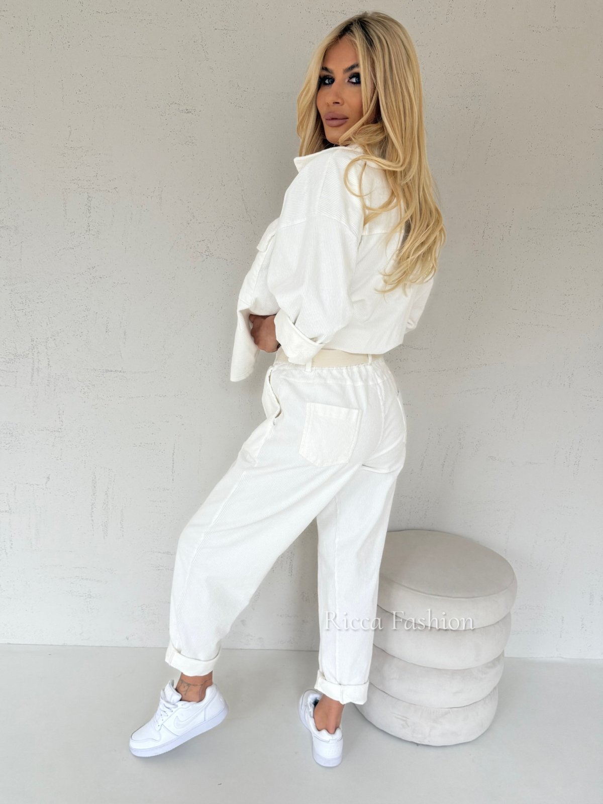 Spodnie sztruksowe BERGAMO, ecru