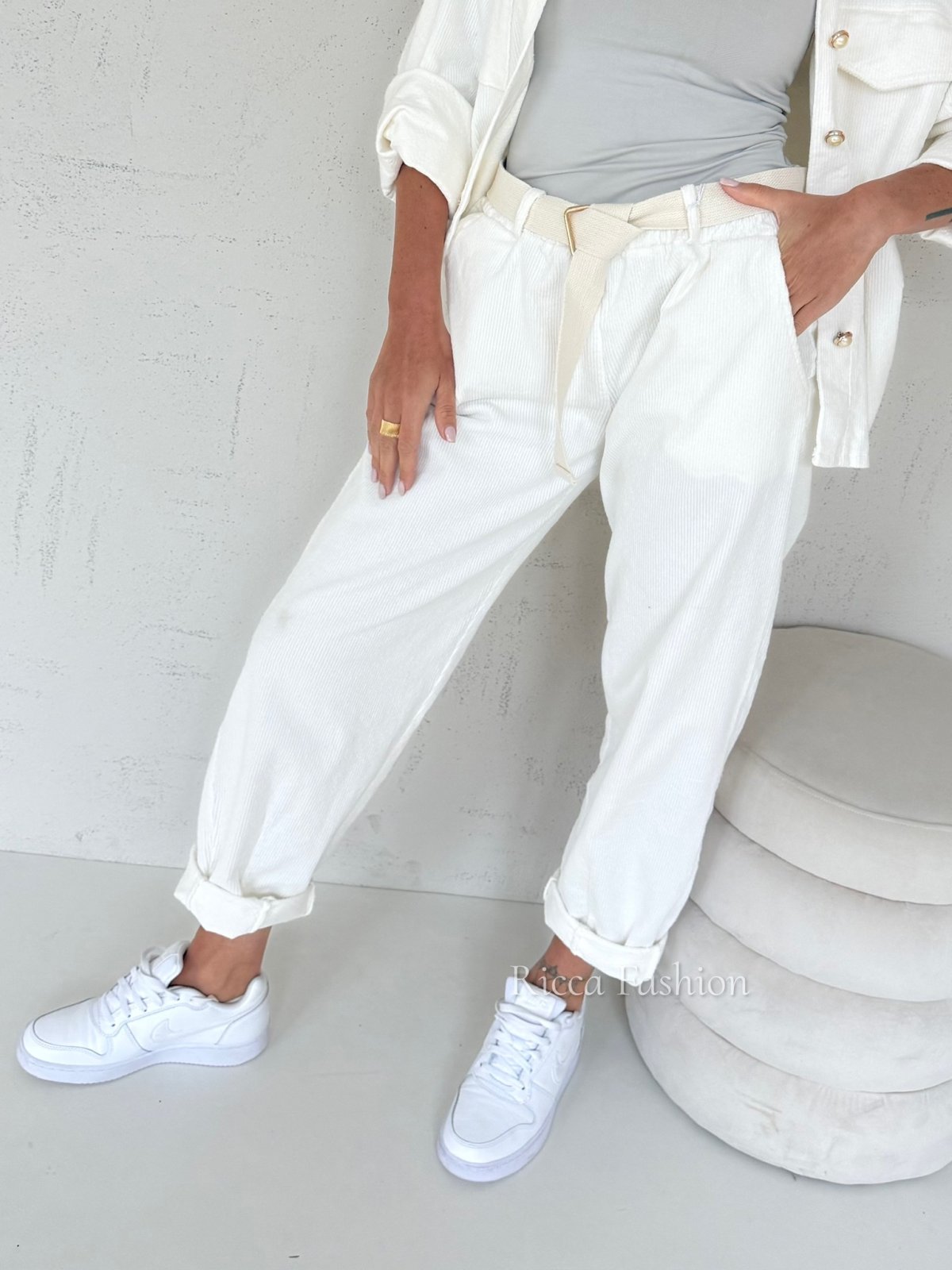 Spodnie sztruksowe BERGAMO, ecru