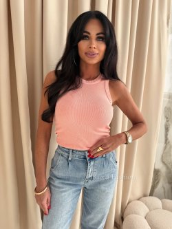 Bluzka/top dekatyzowana prążek CAMILA, łosoś