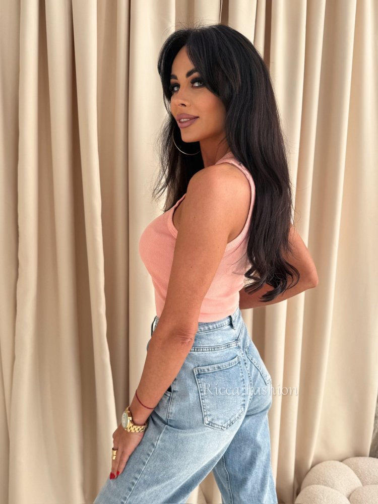 Bluzka/top dekatyzowana prążek CAMILA, łosoś