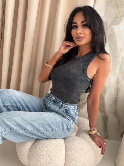 Bluzka/top dekatyzowana prążek CAMILA, grafit