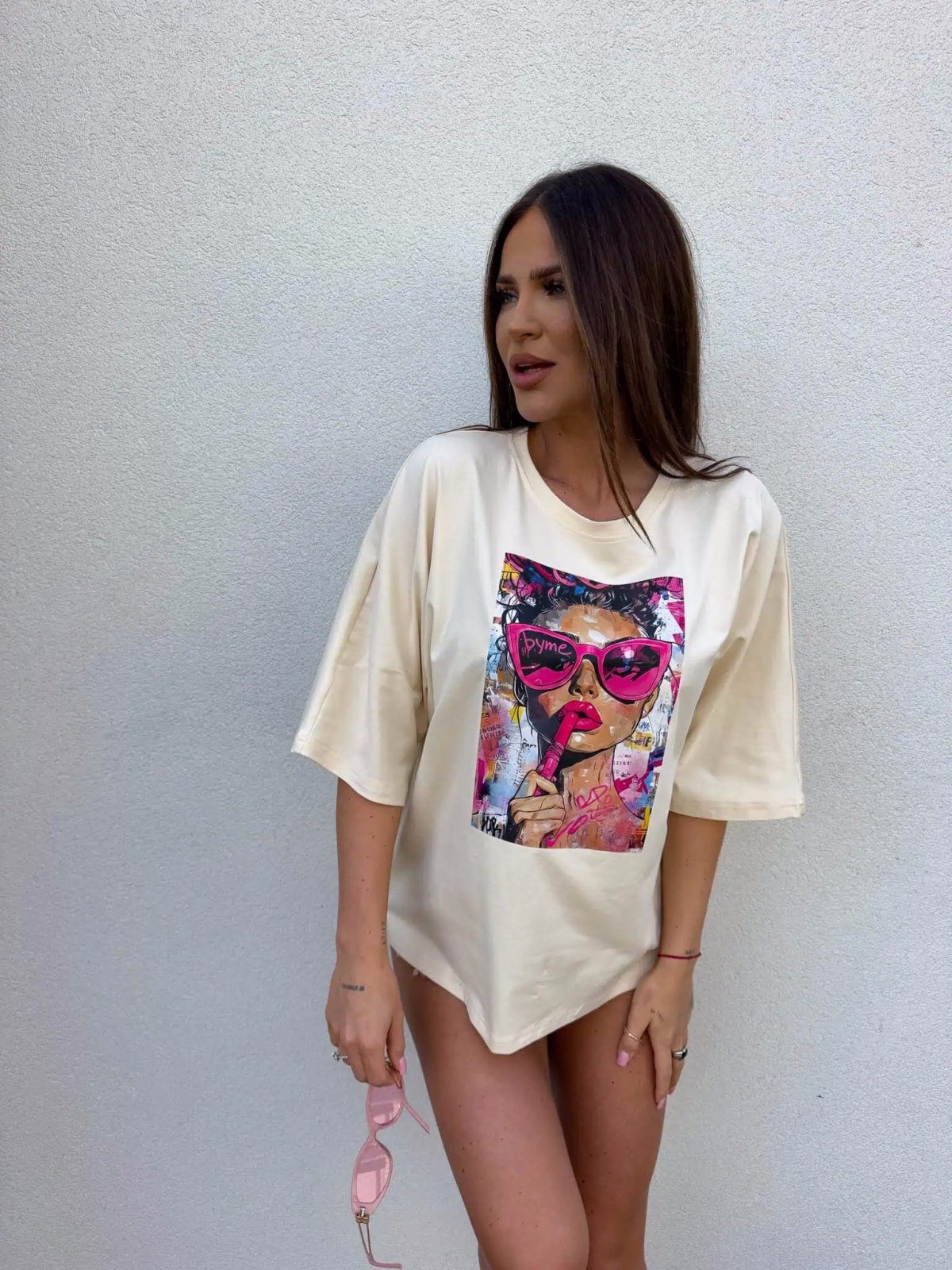 T-shirt PINK, jasny beż