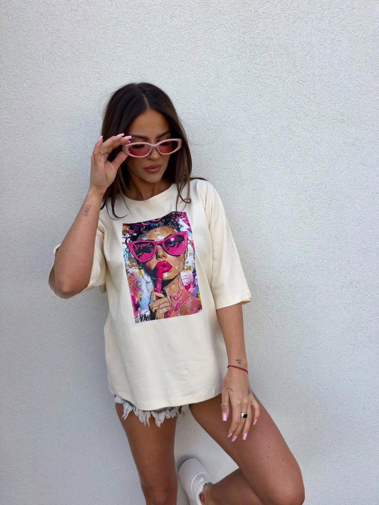 T-shirt PINK, jasny beż