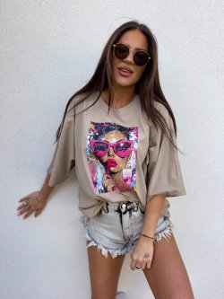 T-shirt PINK, ciemny beż