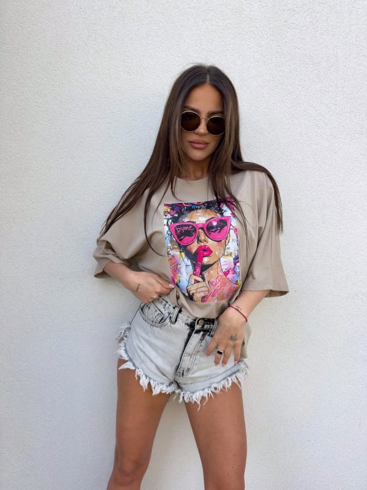 T-shirt PINK, ciemny beż