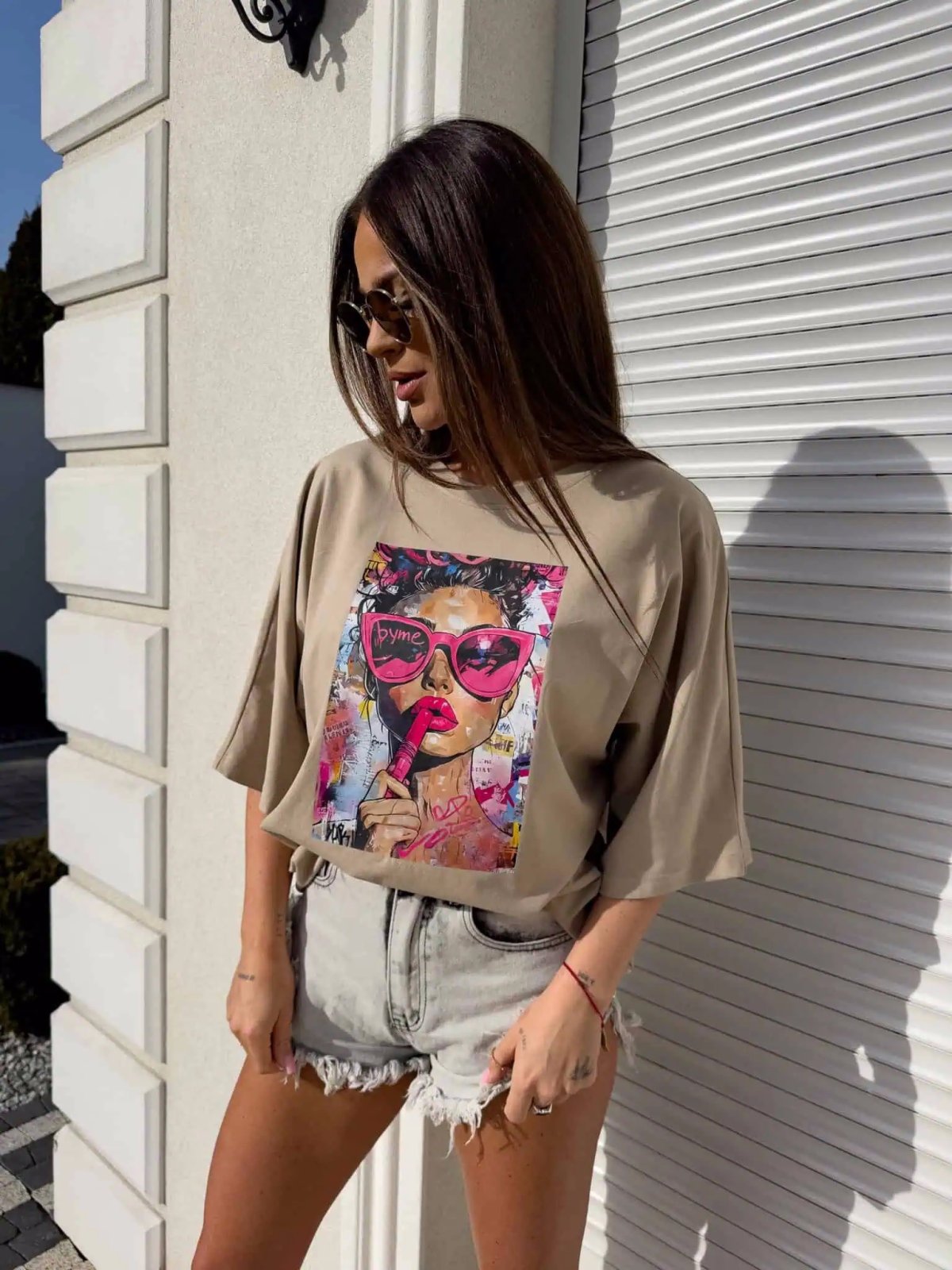 T-shirt PINK, ciemny beż