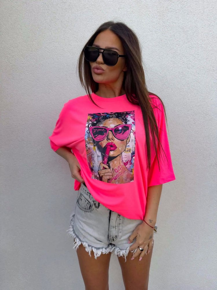 T-shirt PINK, neon róż