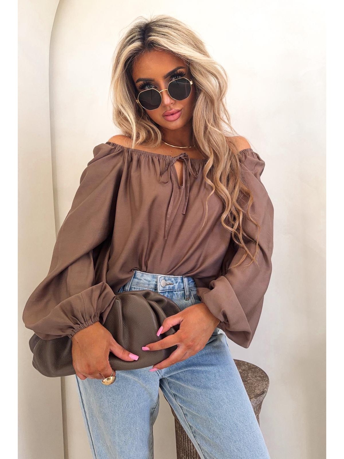 Bluzka hiszpanka LAURA, brąz