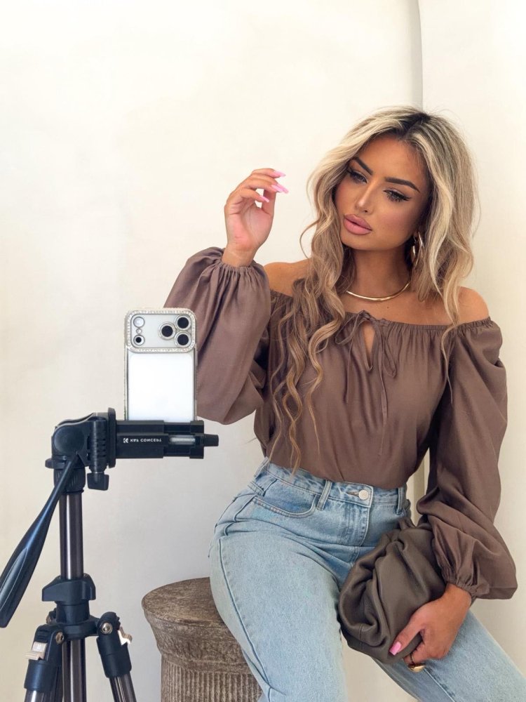 Bluzka hiszpanka LAURA, brąz