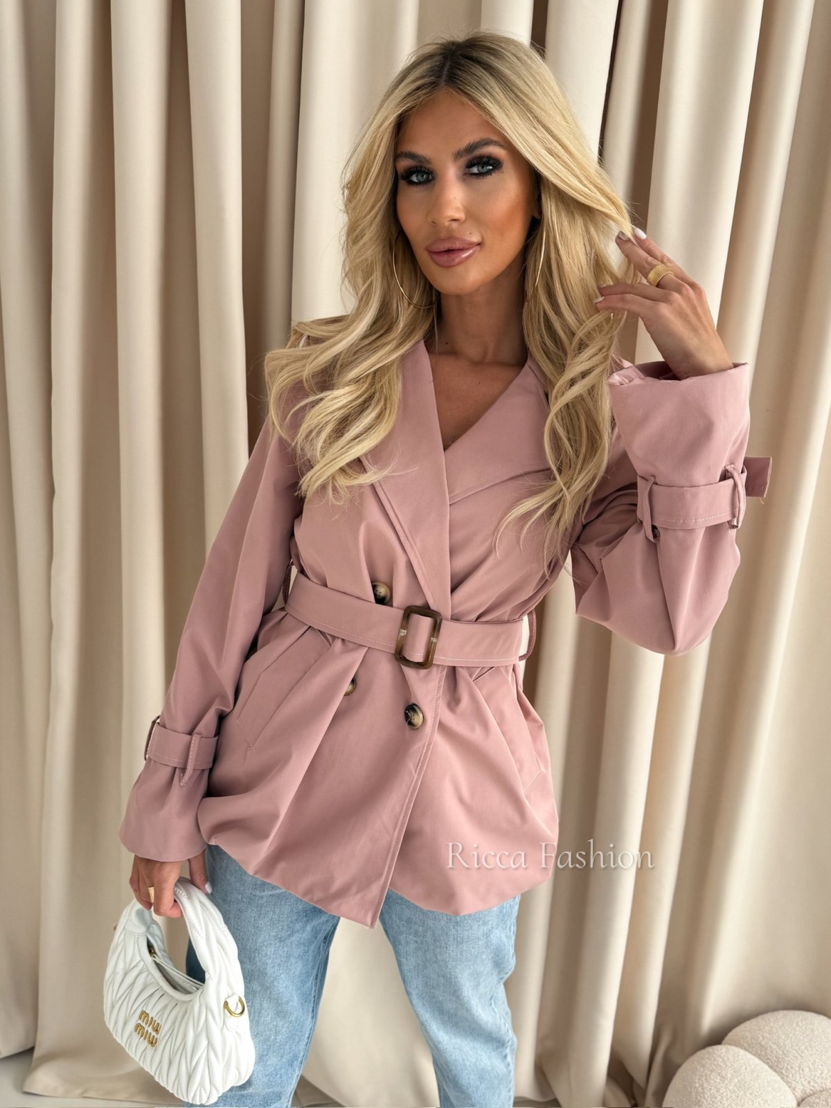 Krótki płaszcz/trencz NELIA, powder pink