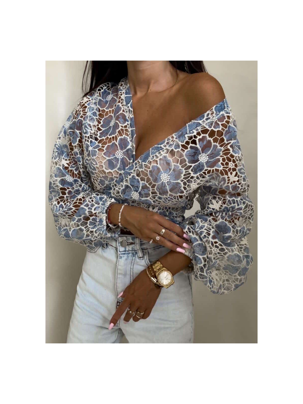 Kimono AŻUROWE – niebieski