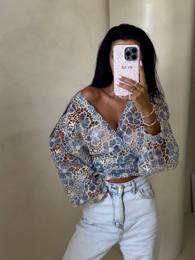 Kimono AŻUROWE – niebieski