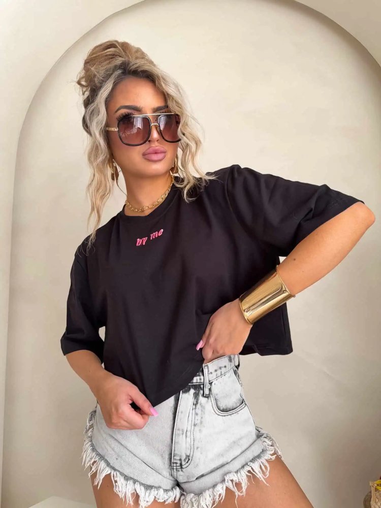 T-shirt pudełkowy ALLO, czarny