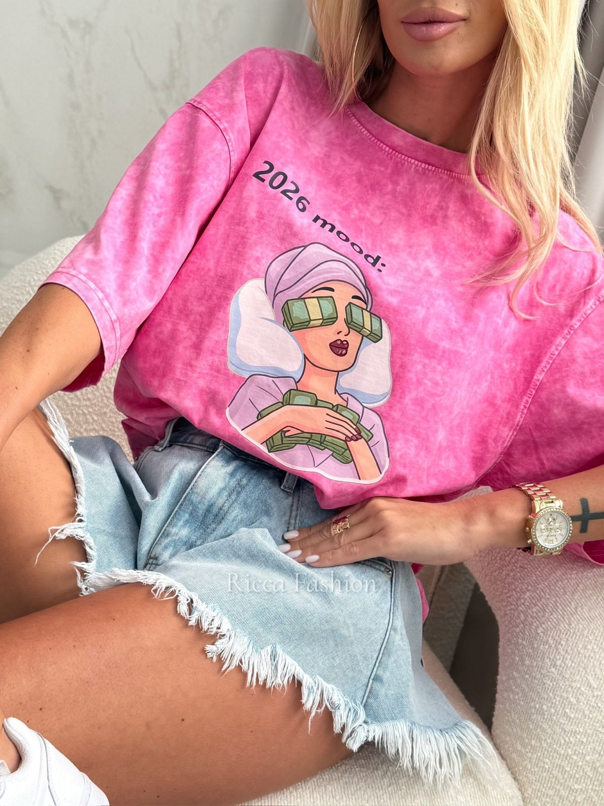 T-shirt dekatyzowany MOOD, pink