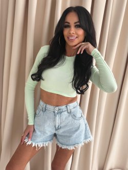 Bluzka bawełniana z długim rękawem CASSY, pistachio