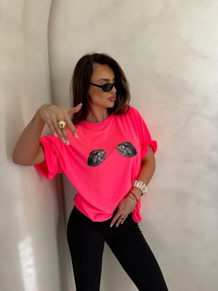 T-shirt MUSSELS – neon róż