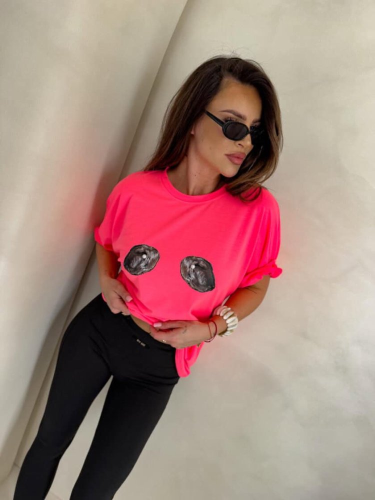 T-shirt MUSSELS – neon róż
