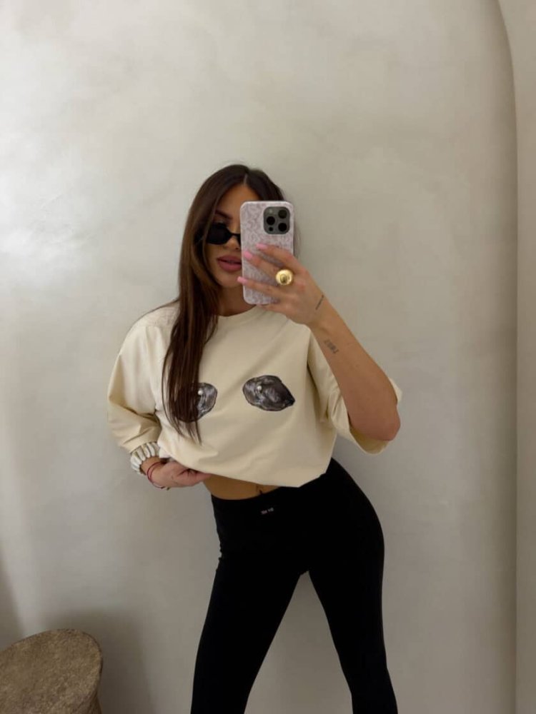 T-shirt MUSSELS – jasny beż