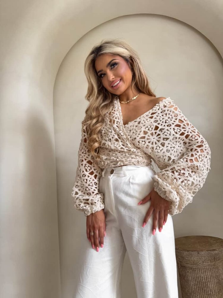 Kimono AŻUROWE NEW koła – jasny beż