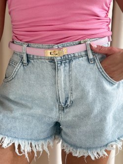 Pasek ze skóry naturalnej strukturalnej HERMY, pink