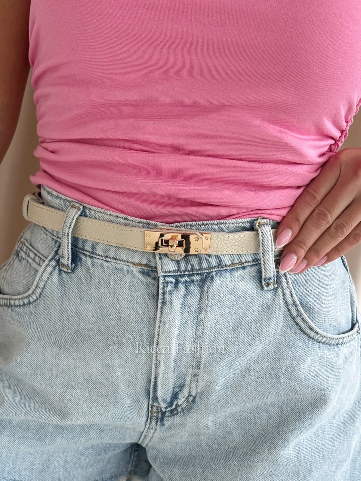 Pasek ze skóry naturalnej strukturalnej HERMY, beige