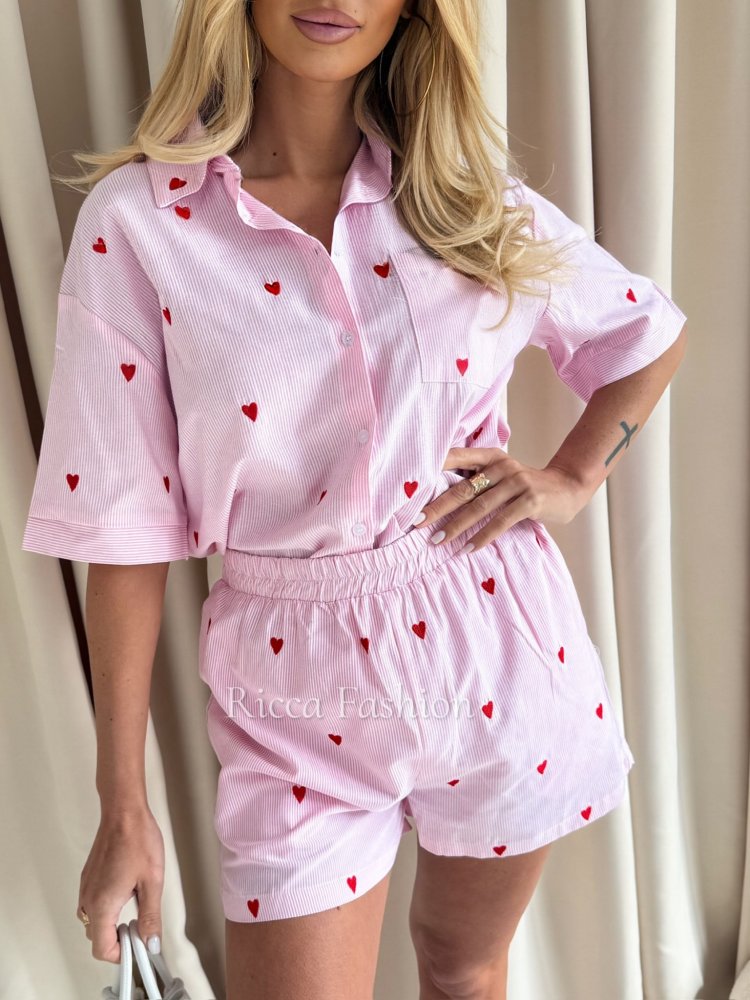 Komplet bawełniany STRIPS LALA, pink