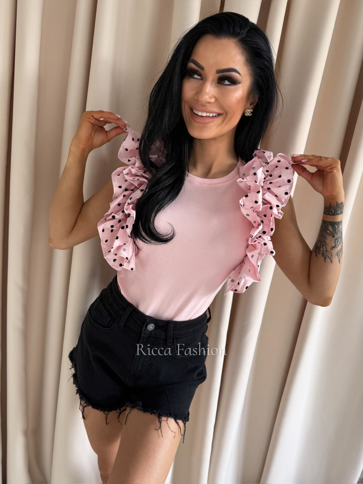 Body bawełniane z falbankami BUNNY, pink