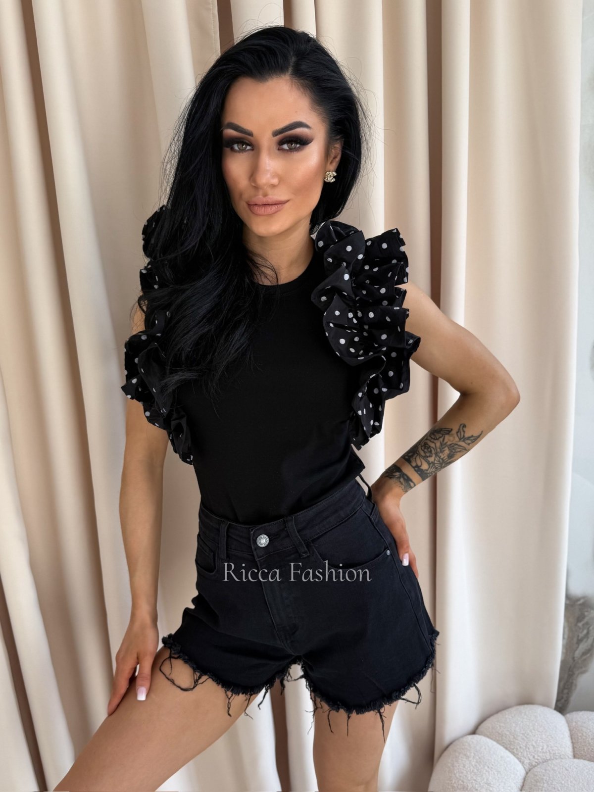 Body bawełniane z falbankami BUNNY, black