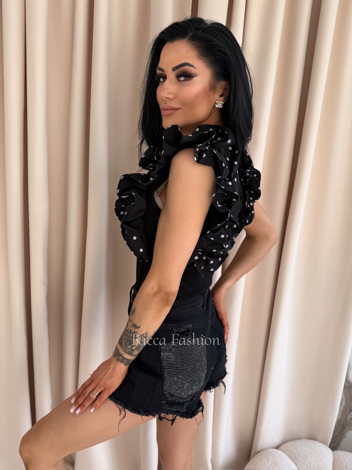 Body bawełniane z falbankami BUNNY, black