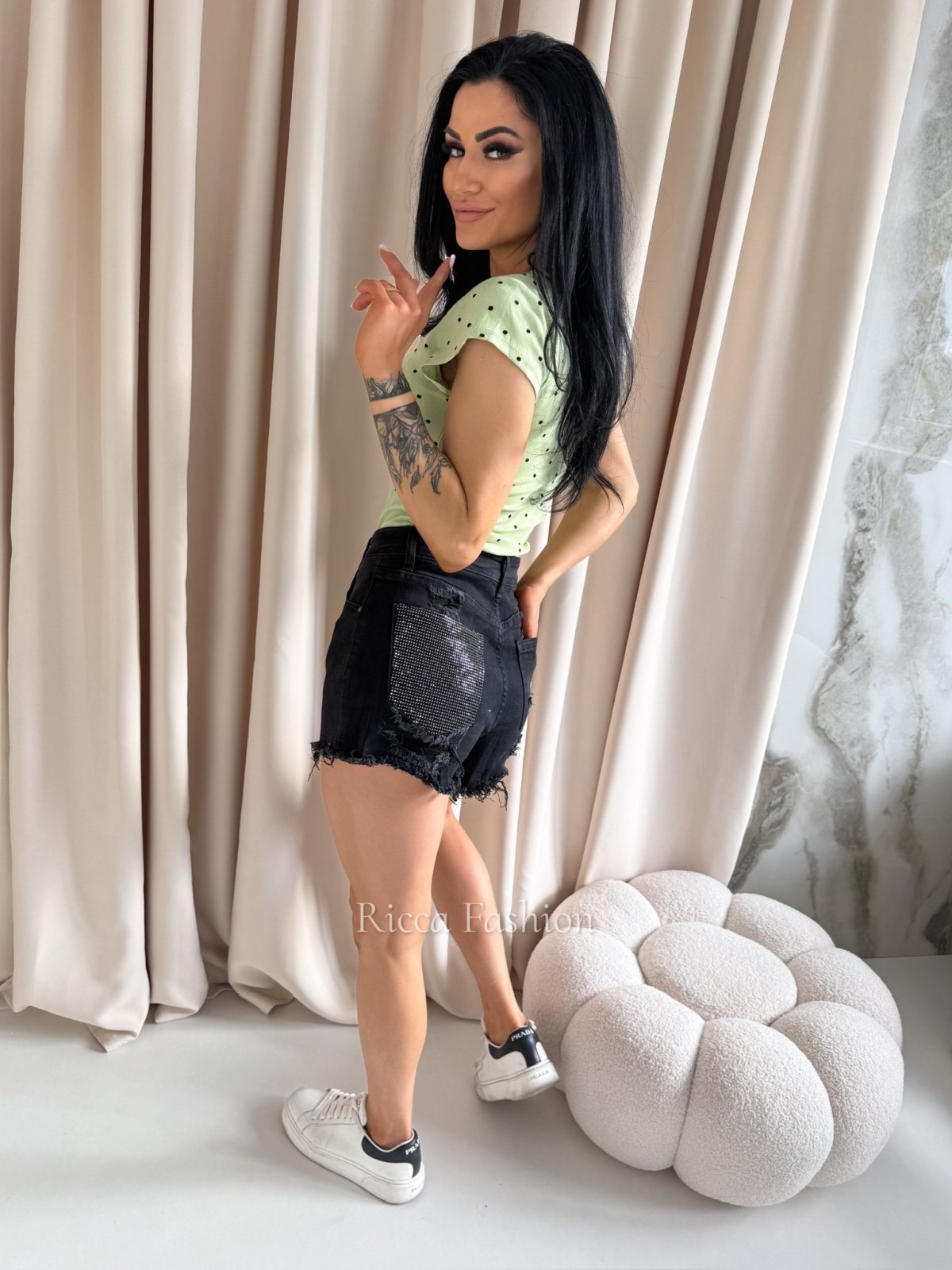 Bluzka bawełniana z kropkami SARA, pistachio