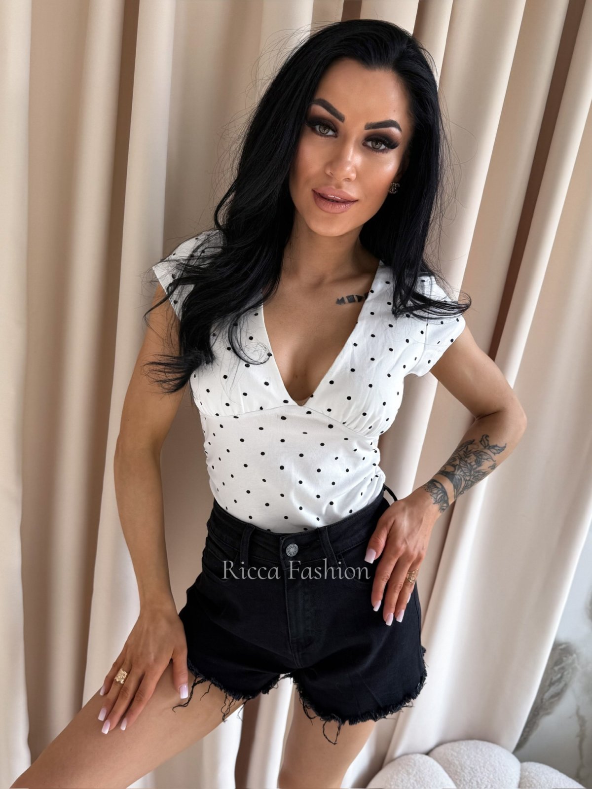 Bluzka bawełniana z kropkam SARA, white