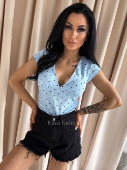 Bluzka bawełniana z kropkami SARA, blue