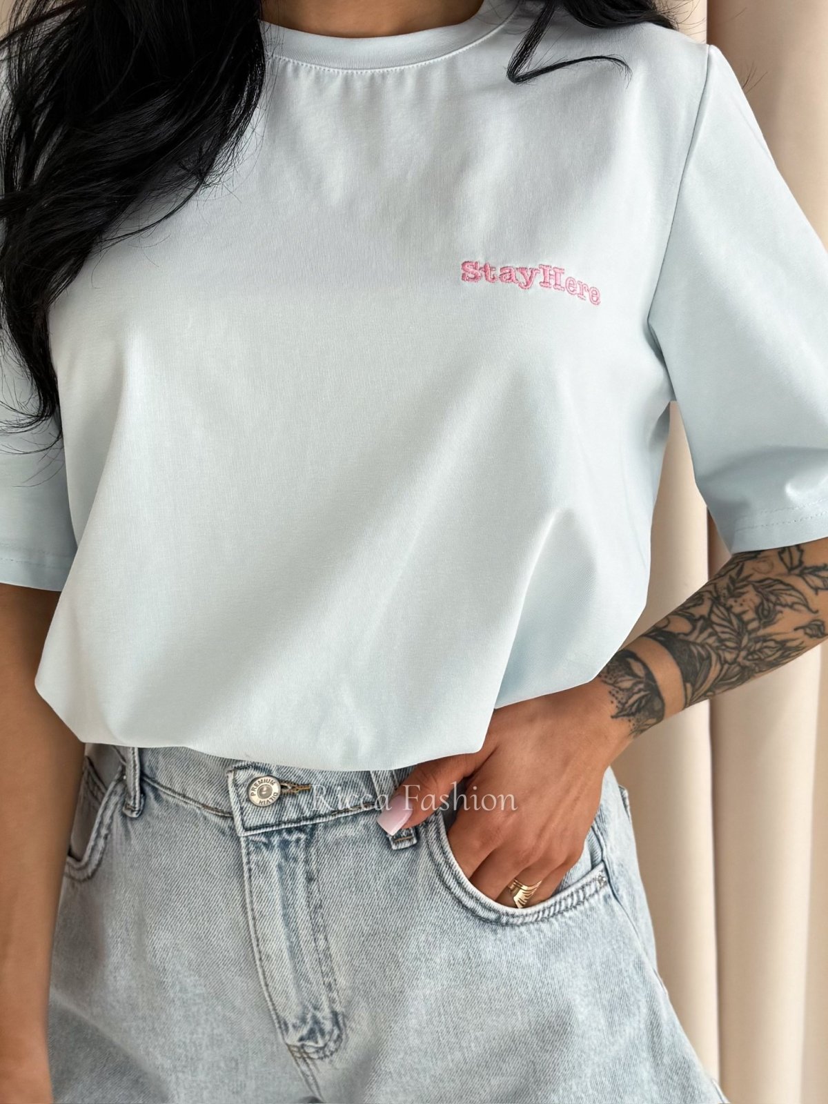 T-shirt bawełniany LIVORA, baby blue