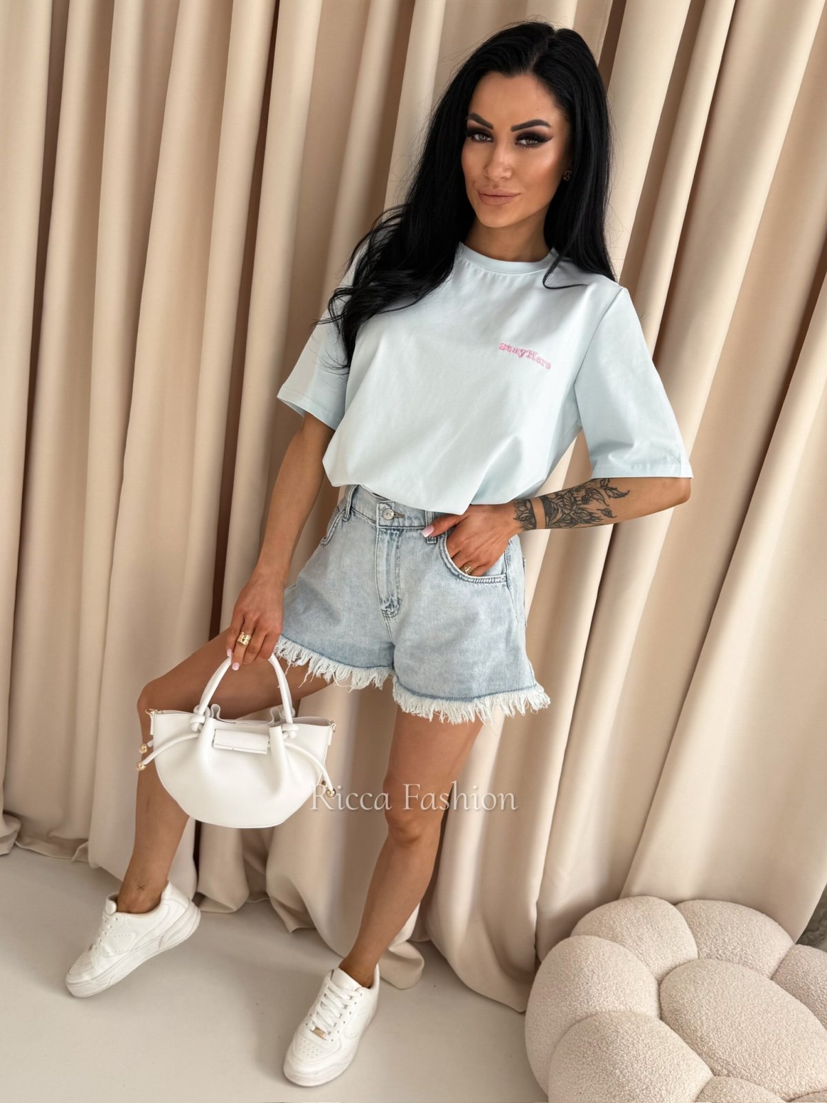 T-shirt bawełniany LIVORA, baby blue