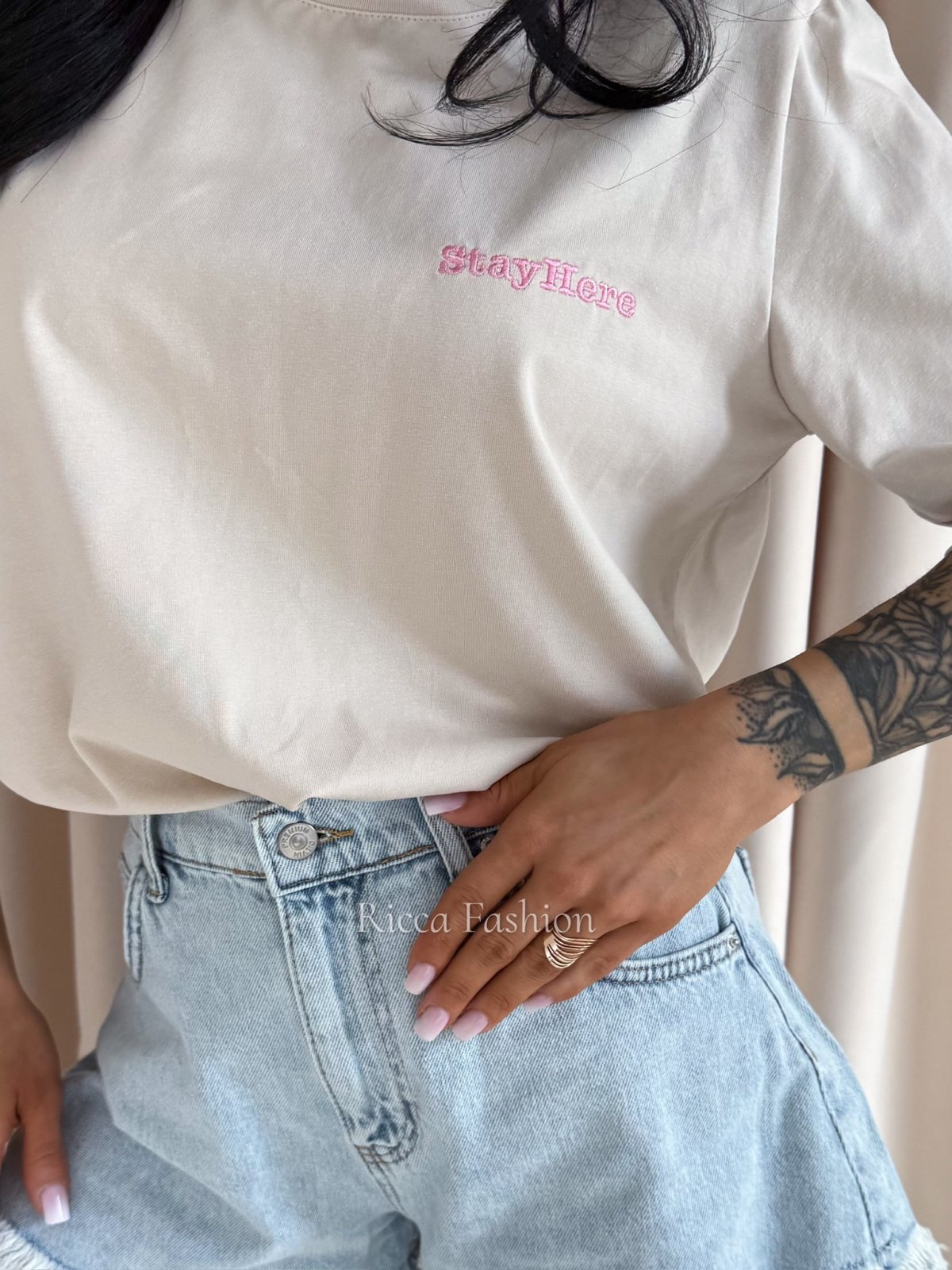 T-shirt bawełniany LIVORA, beige