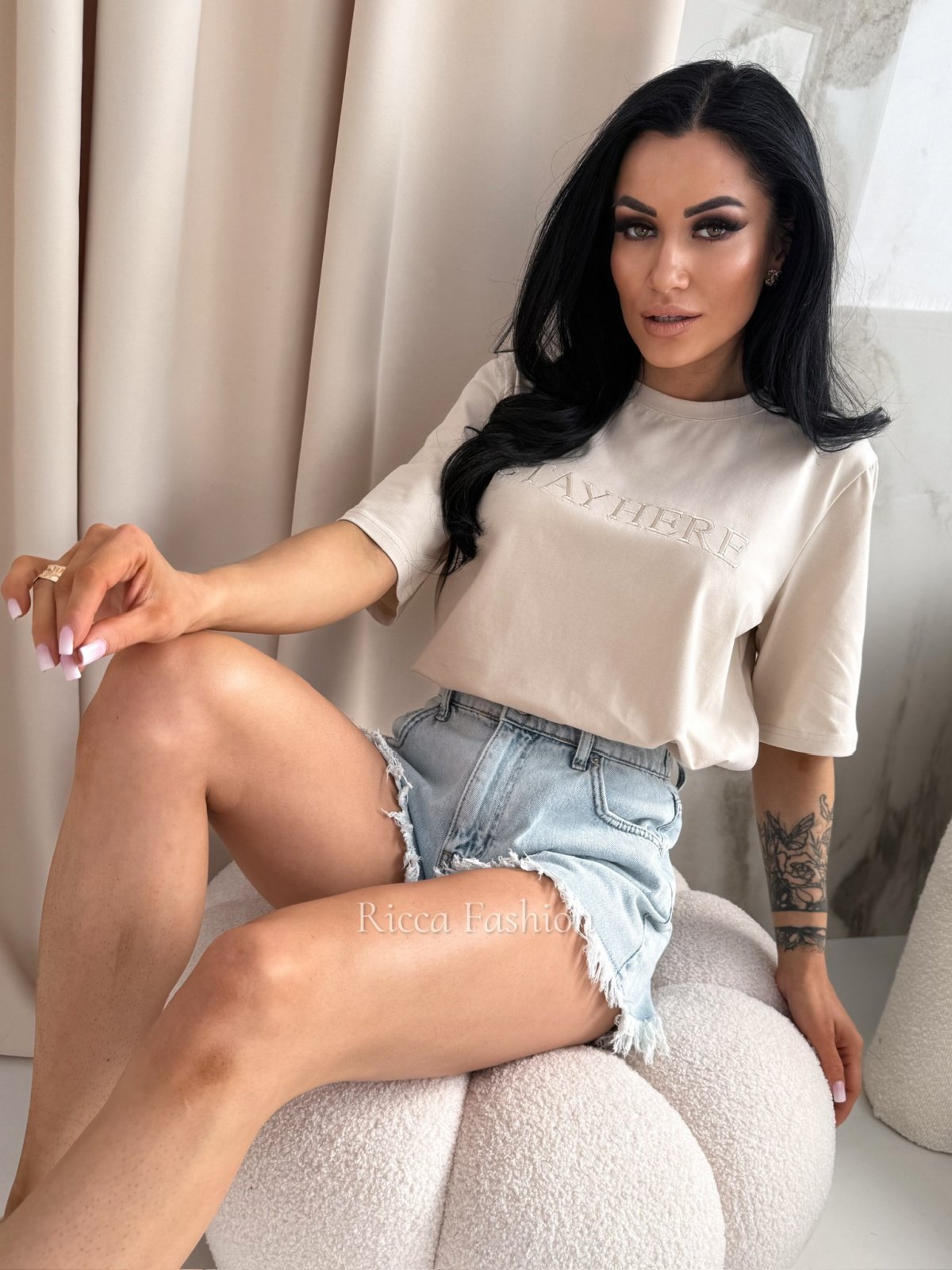 T-shirt bawełniany OLIMPIA, beige