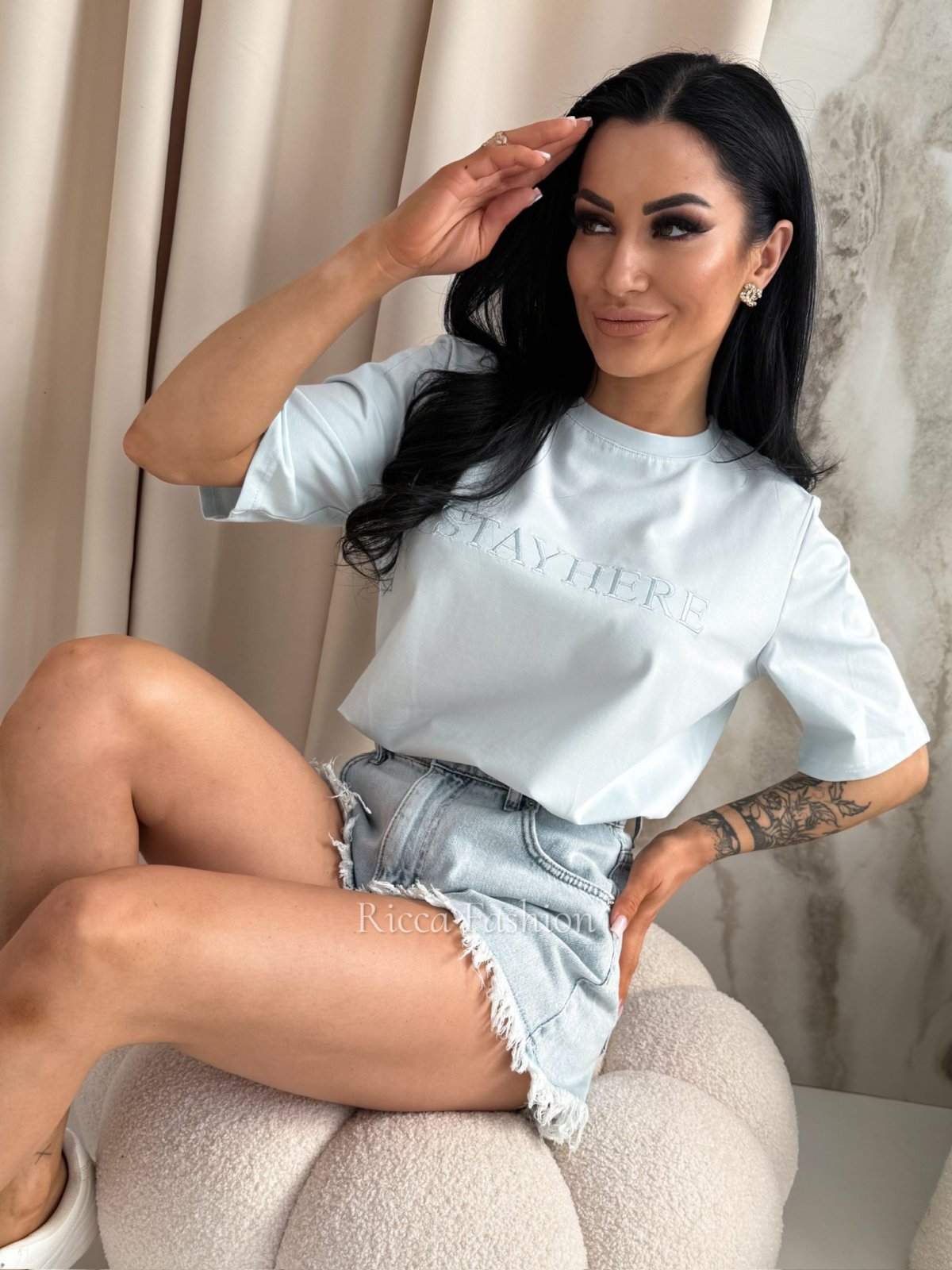 T-shirt bawełniany OLIMPIA, baby blue